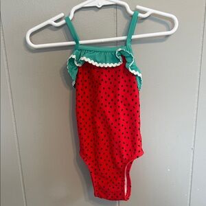 Cat & Jack Red Watermelon Polka Dot Swimsuit with Green Straps